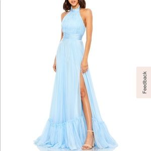 MAC DUGGAL HIGH NECK TIERED CHIFFON HALTER GOWN